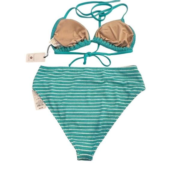 New Shade & Shore Women's L Blue High Waist Cheeky Bikini Set - Picture 2 of 7